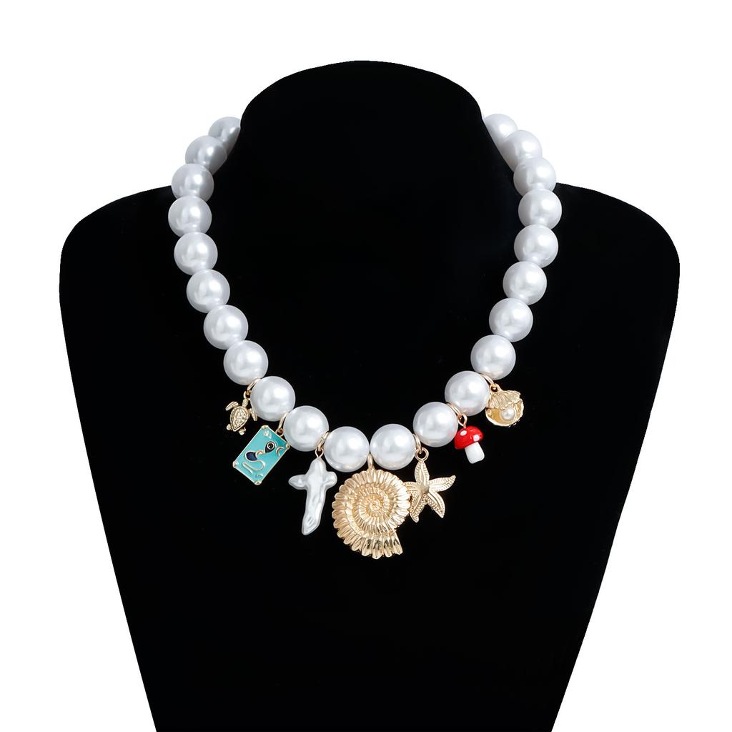 Muschel Seestern Schlüsselbein Anhänger Simulation Perlenkette Schmuck Strandurlaub Statement Halskette