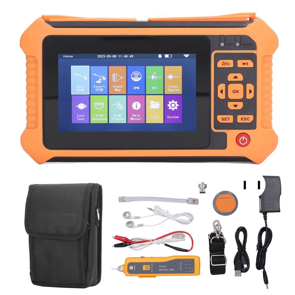 OTDR Fiber Optic Tester 1625nm Optical Time Domain Reflectometer Obstacle Finder 4.3in LCD Touch Screen 100‑240V US Plug