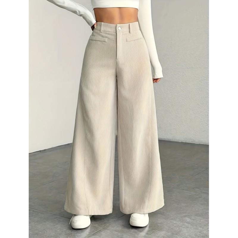 Women's Fall/Winter High-Waisted Casual Wide-Leg Solid-Color Work Pants