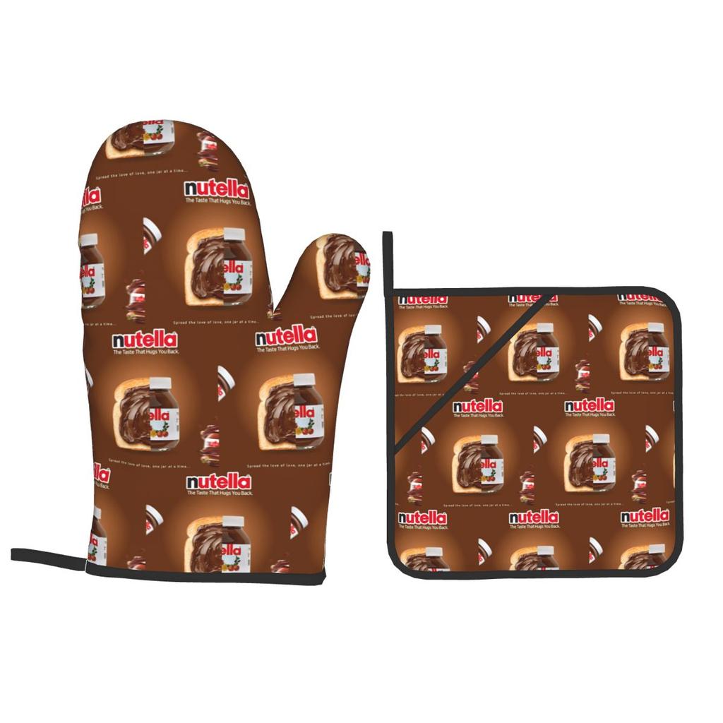 Nutella Cutie Ofenhandschuhe und Topfhandschuh-Sets (2 Stück) zum Backen, Küchenzubereitung, BBQ, Hitzebeständig, Rutschfeste Handschuhe