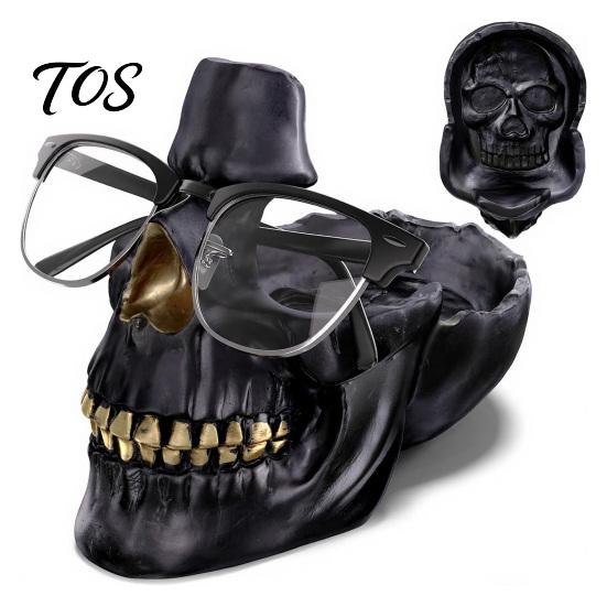Distressed Skull Ornament Resin Multifunctional Storage Tray, Gothic Eyeglasses Holder Jewelry Organizer for Unique Eyeglass Keys Coins Trinkets,