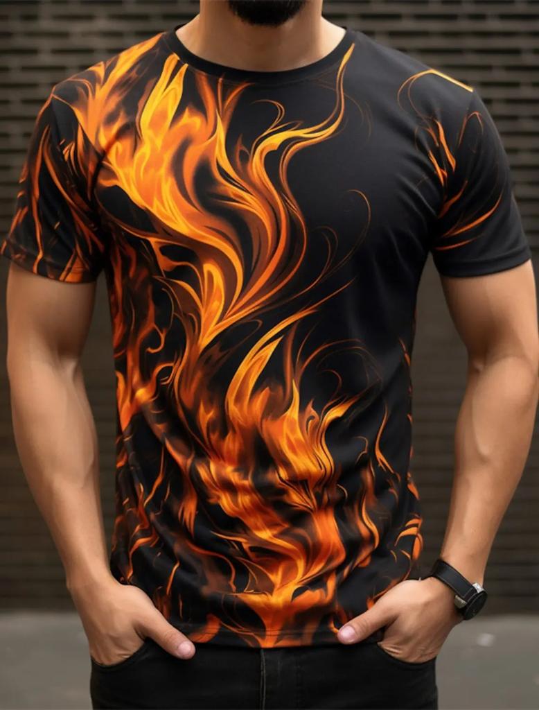 Fashion Men's Trend T-Shirts Short Sleeve Flame Series 3d Printed Street T Shirt 6XL Plus Size O-Neck Casual Tops