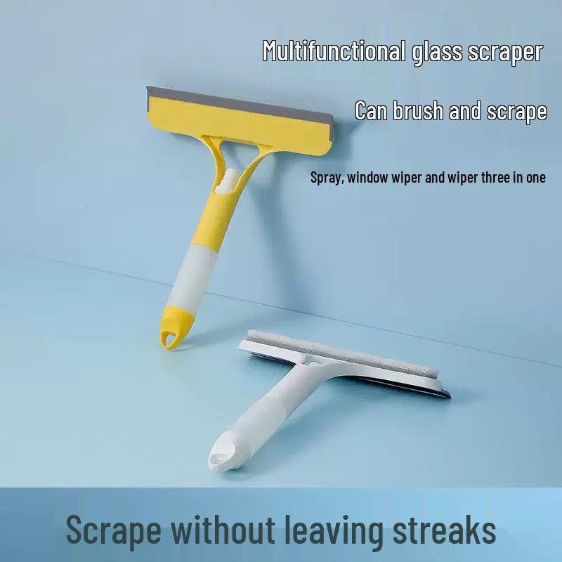 Multifunctional Double-Sided Glass Cleaner: Brush, Scrape, Spray with Integrated Bottle