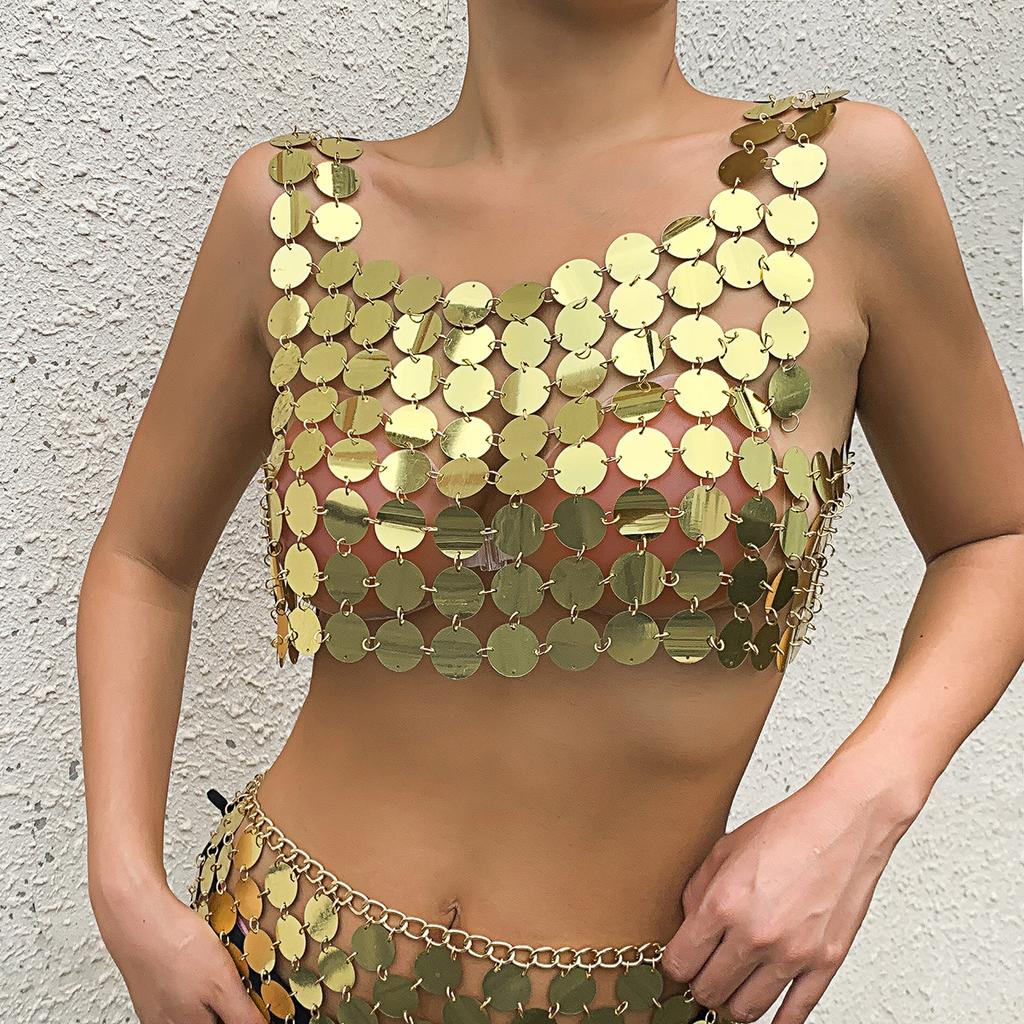 Einfacher und Sexy Bikini Scheibenkleidung, Kreative Weste-Stil Pailletten Körperkette Für Frauen