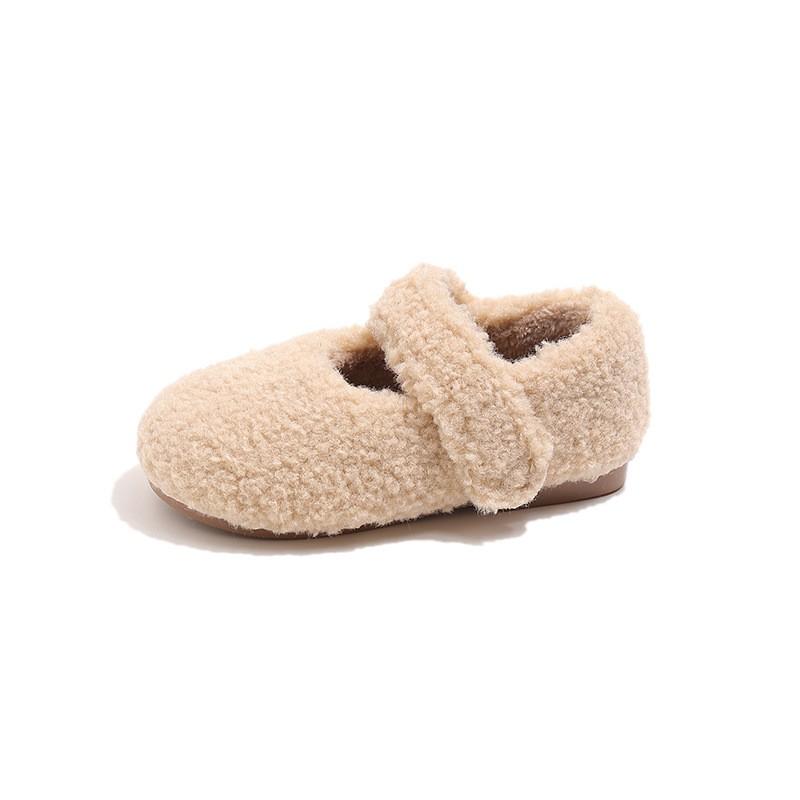 Girls Winter Warm Fuzzy Slipper Shoes With Soft TPR Sole Magic Tape Toddlers Kids