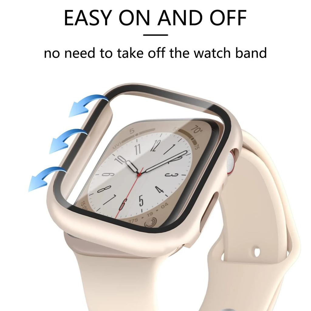 Glass+Cover For Apple Watch case 44mm 40mm 45mm 41mm 42mm 38mm correa Screen Protector iwatch series 9 8 7 SE 3 case Accessories