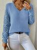European American V-Neck Hollow-Out Long-Sleeve Solid Sweater