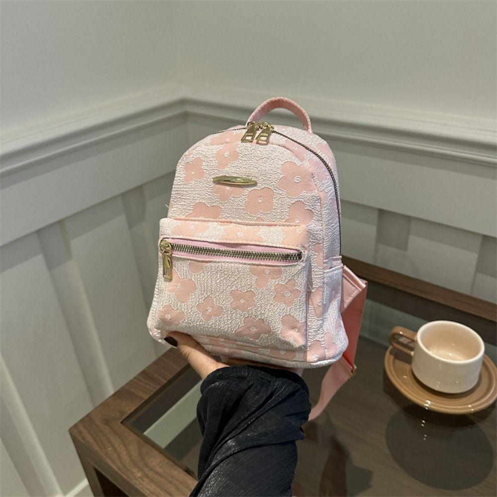 Pu Leather Students Schoolbag Canvas Flower Shoulder Bag Creative Storage Bag Travel