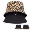 Unisex Smiling Leopard Print Double-Sided Bucket Hats Fishermen Caps Outdoor Casual Cap Sunscreen Hat
