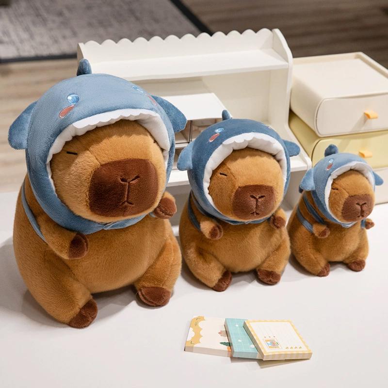 Cute Shark Head Backpack Plush Toy with Capybara Design Adorable Stuffed Doll Birthday and Holiday Gift for Kids or Friends