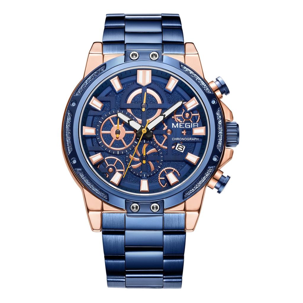 Megir Luxus Business Uhren für Herren Edelstahlarmband Quarz Casual Armbanduhr Wasserdicht Kalender Herren Chronograph 2108