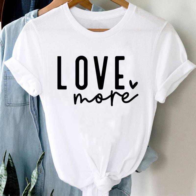 (European Size)  90s Print Women Love Trend Style Cute Lady Short Sleeve Tee Top Clothing Casual Fashion Tshirt Female Graphic T-shirt