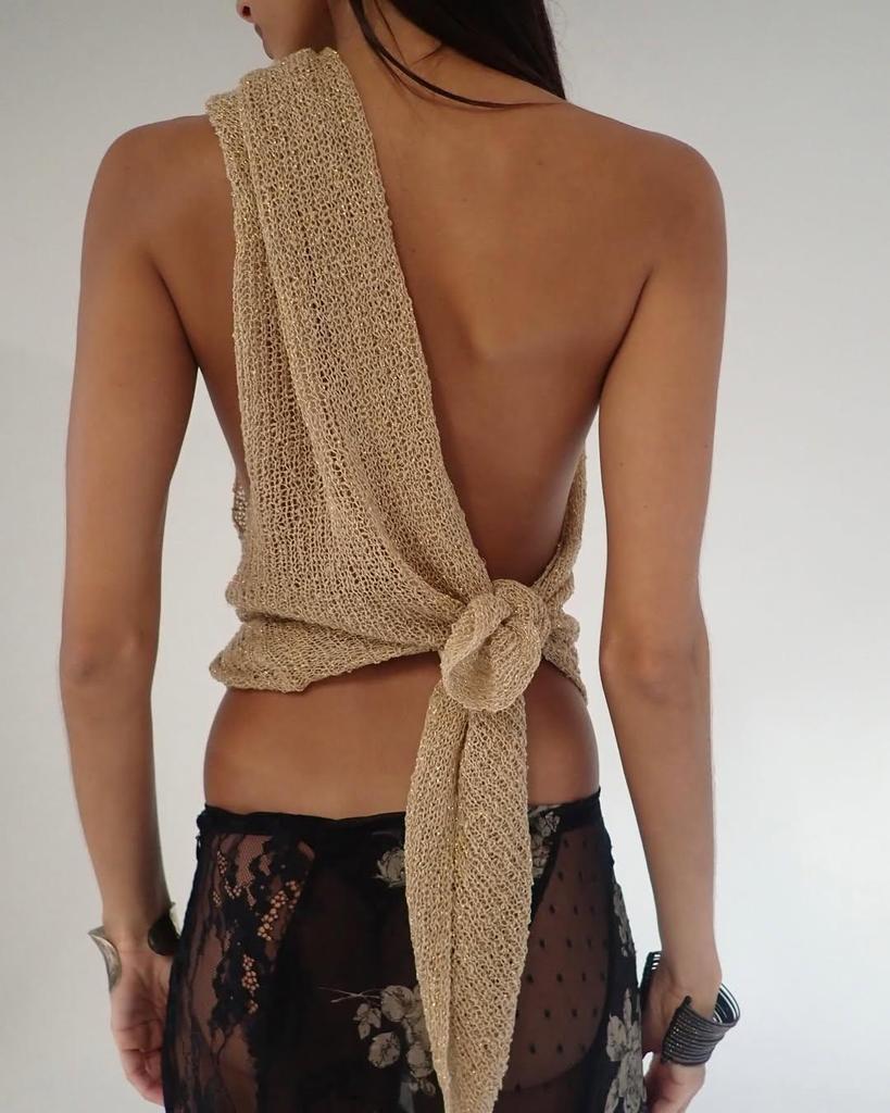 Vícesměrný otevřený pletený pončo šál s tílkem