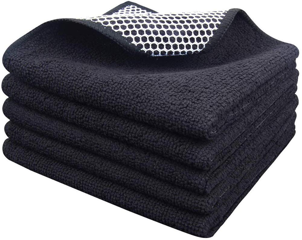 Sinland Super Absorbent Microfiber Wash Dish Cloth Best Kitchen Rags Cleaning Cloths With Poly Scour Side 12Inchx12Inch 5 Pack