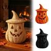 Halloween Schouw Decoratie Pompoen Lantaarn Tafelblad Decor, Geweven Heksenhoed Snoepschaal & LED Binnen Buiten Portiek Ornament Prop, Gotisch Herfst Tafelstuk