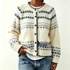 Women's 2026 Autumn/Winter Jacquard Knit Round Neck Snowflake Cardigan Sweater with Horn Buttons