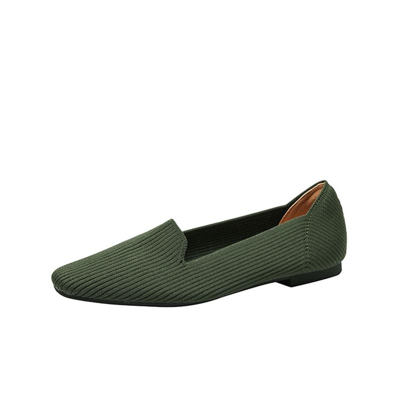 fashion Spring Summer 2024 New Flat-bottomed Square Head Breathable Comfort Women's One Kick Knitted Casual Shallow Shoes Comfortable