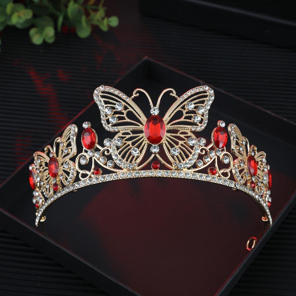 Luxury Queen Crowns Shiny Princess Tiaras Bridal Headwear  Stage Performances Gold Red