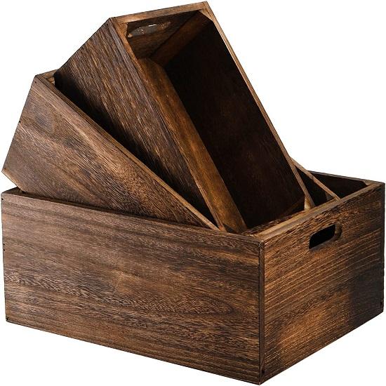 Set Of 3 Large Wooden Crate for Storage Decorative Boxes, Nesting Wooden Storage Crates For Display Solid Wood Box, Wooden Storage Boxes