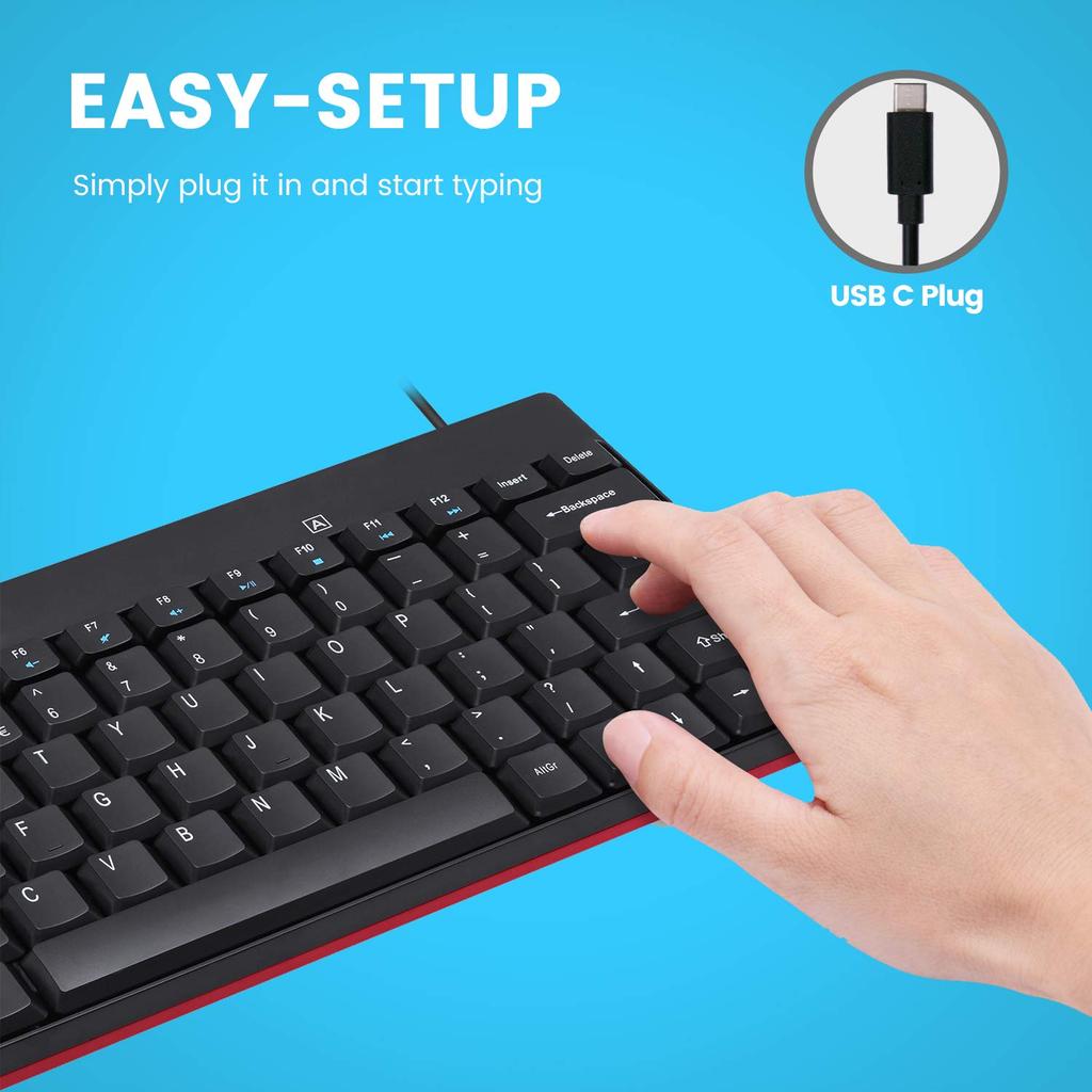 Perixx PERIBOARD-422 Wired USB-C Cable Mini Keyboard with USB-CType-CType-C Connections, Black, Tenkeyless [Official Warranty] (English Layout)