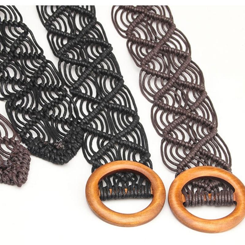 Ethnic Braided Waxed Cord Wide Belt For Women Stylish Adjustable Waistband With Tribal Design Comfortable Daily Wear