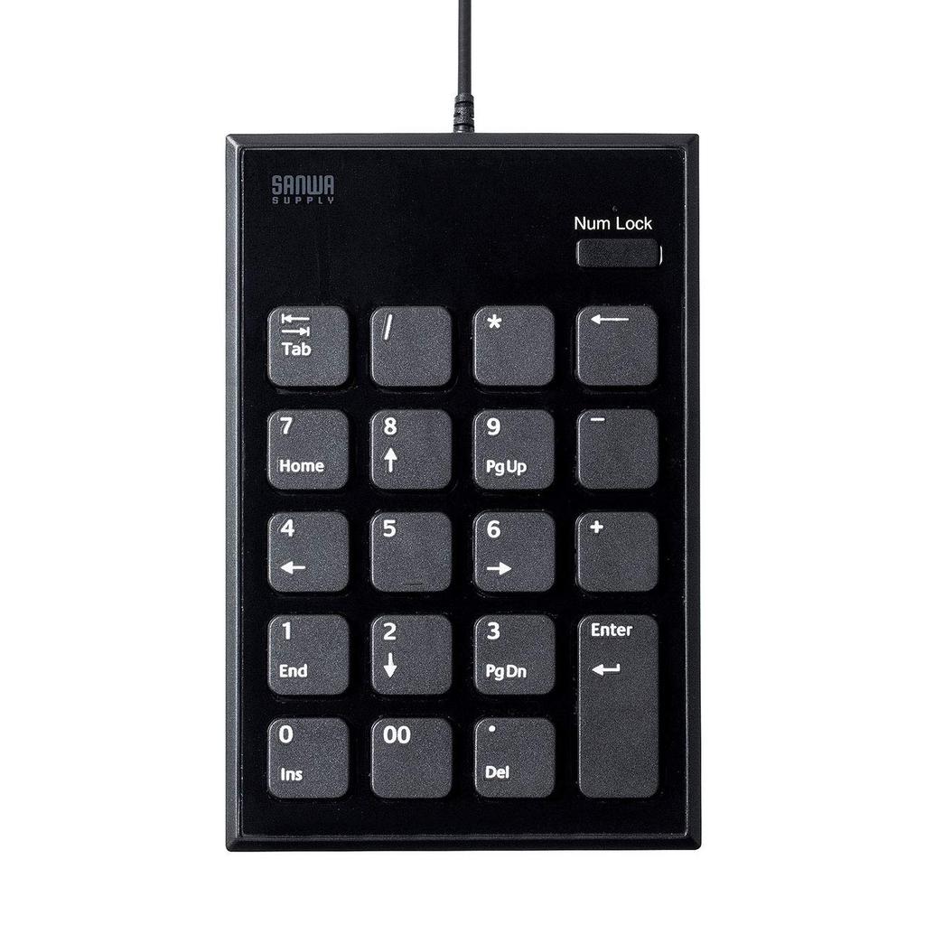 Sanwa Supply NT-23CBK Wired Numeric Keypad, USB Type-C Connection, Silent Keys, Pantograph, Black