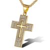 New Hip-Hop Jewelry Titanium Steel Gold-Plated Diamond-Studded Cross Pendant Necklace