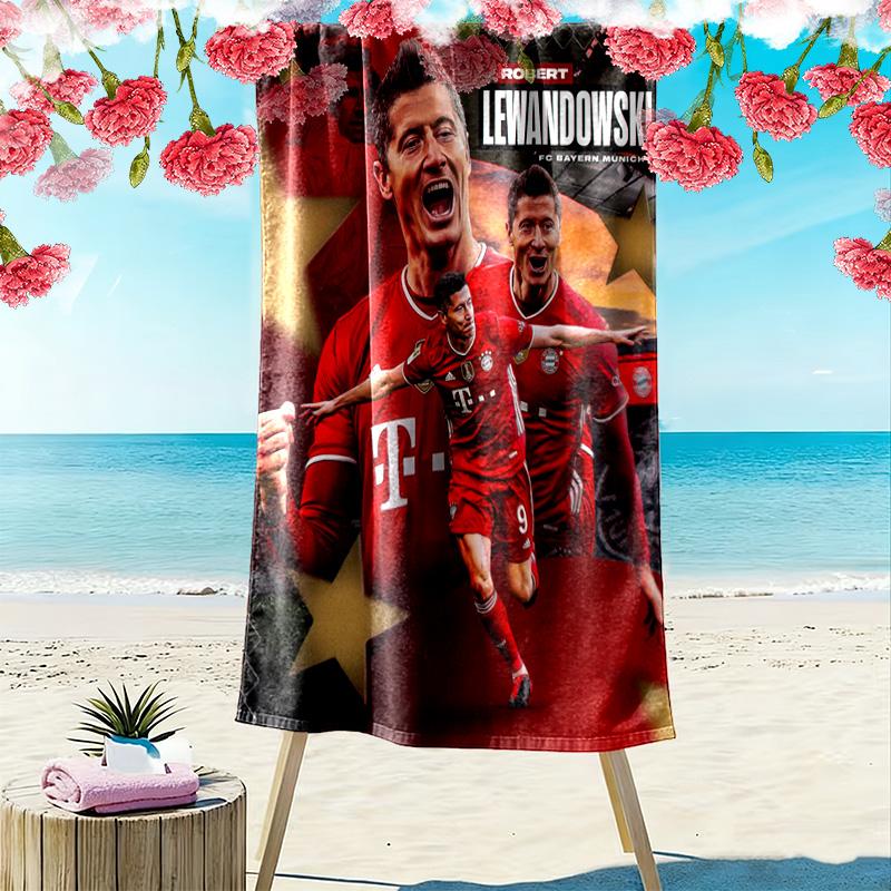 Robert Lewandowski Fc Bayern Munich Beach Towel Portable For Travel Outdoor Camping Seaside Outdoor Pool Towel Quickdrying Swim Towel