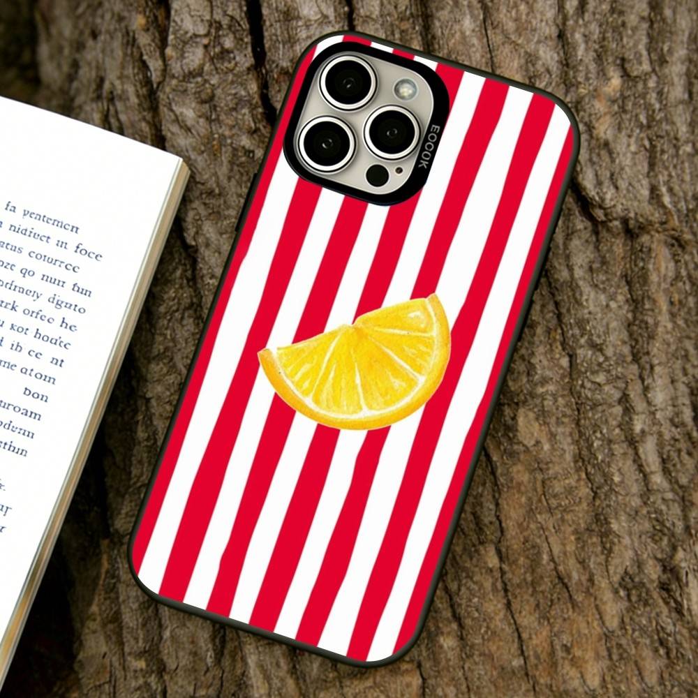 Lemon Cool Stripe Pattern Phone Case For iPhone 17,16,15,14,13,12,11 Plus,Pro Max,XS,Colored Silver Plated Inside Cover