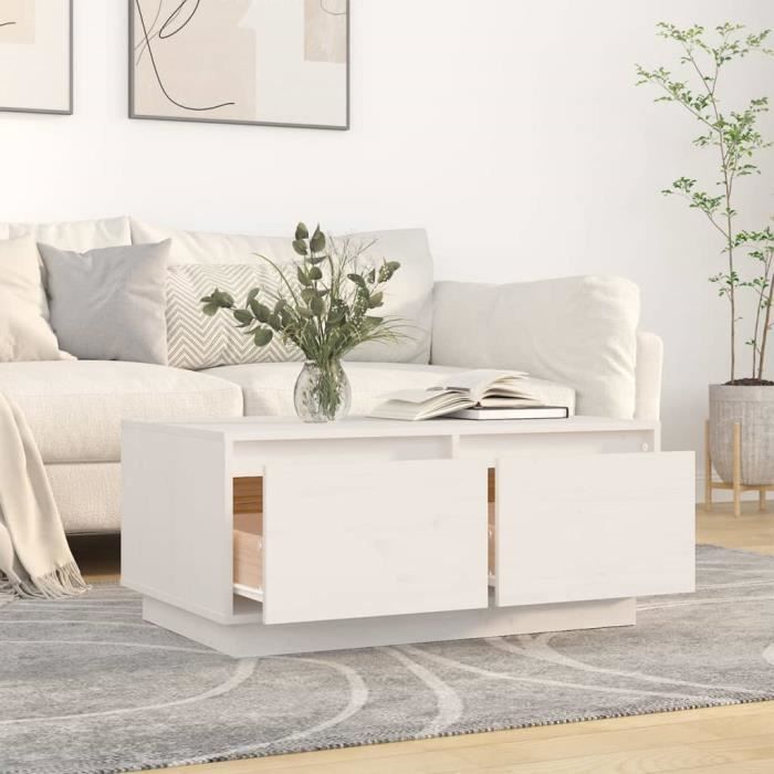 814440 vidaXL Table basse Blanc 80x50x35 cm Bois massif de pin