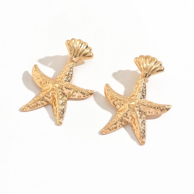Gold earrings irregular starfish earrings women's beach vacation pleated texture exaggerated stud earrings