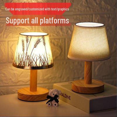 USB LED Tischlampe aus Massivholz: Stoffdesign für Schlafzimmer, Nachttisch, Arbeitszimmer oder Wohnheim - Nachtlicht & Dekorative Atmosphärenbeleuchtung