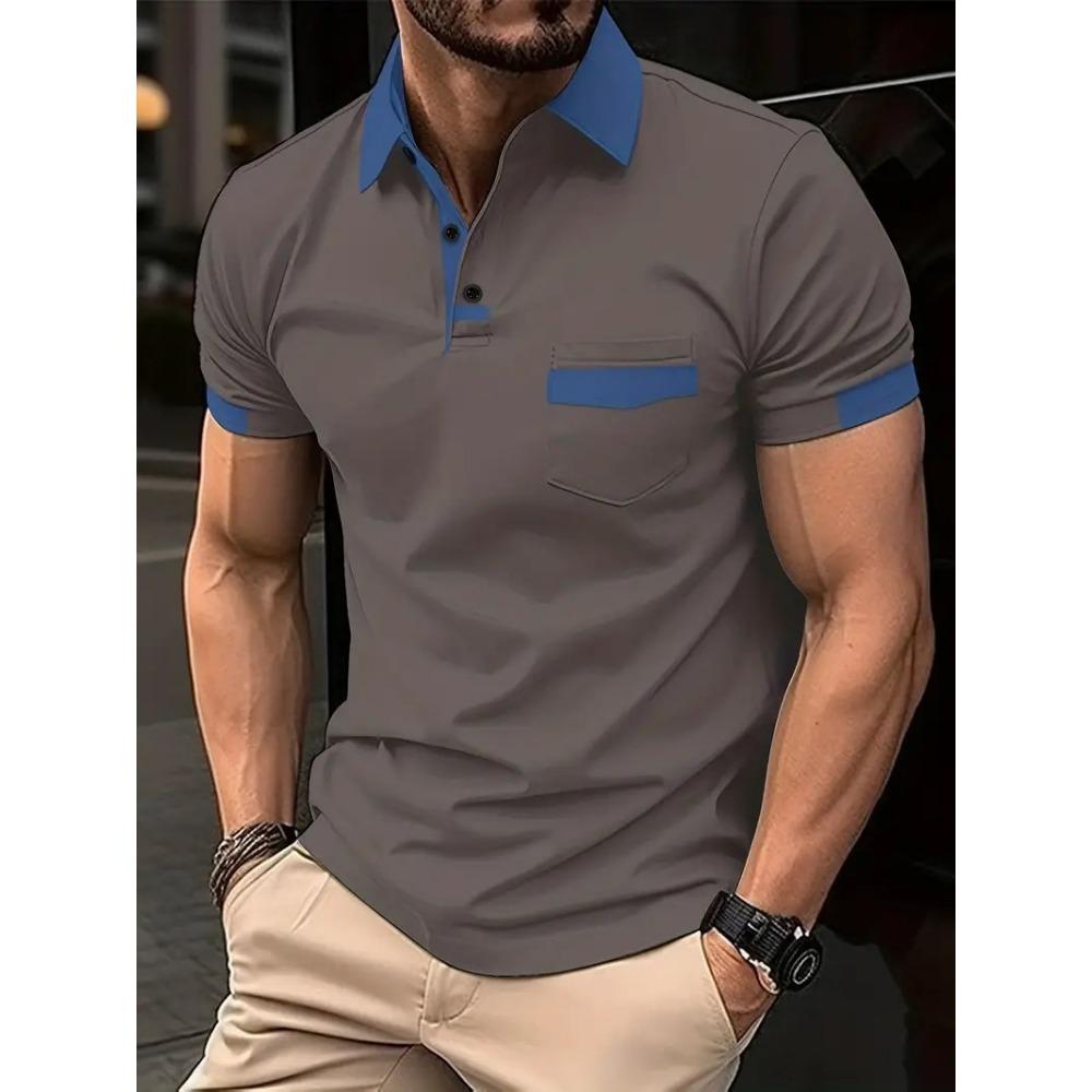 Summer Men s Color Blocked Pocket Sports Polo Shirt S