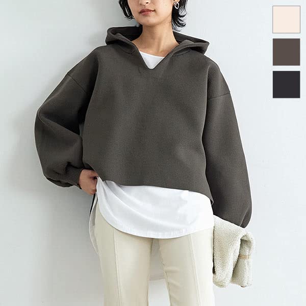 Kobe Lettuce Spondish Hoodie Knit Top Free Size Black [C6287]