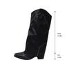 Fashion New Retro-style Rivet High-top Western Cowboy Boots, Women's Long Mid-heel Pointed-toe Hooded Knight Boots, Long Boots