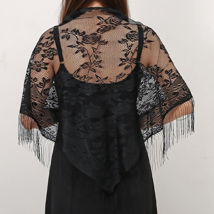 Stylish Lace Scarf with Tassels Multiuse Flower Shawl Wrap for Various Outfit Occasion Outdoor Sunproof Shoulder Wrap