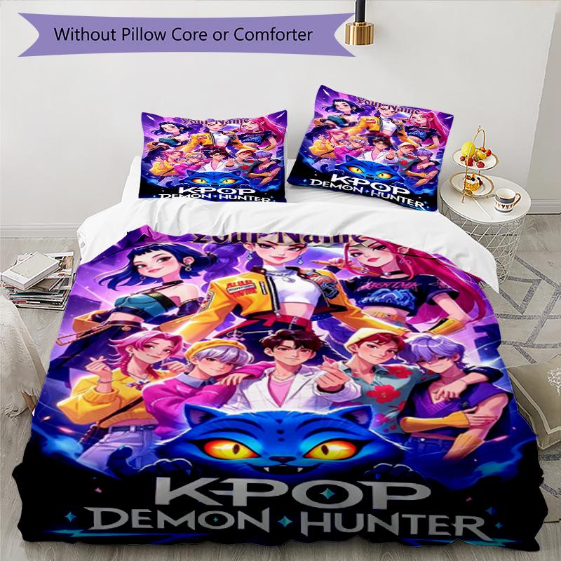 K-Pop Hunter Custom Name Text Print 1Pc Bedding Set Duvet Cover With Two Pillowcases Soft Bed Linen For Household Bedroom