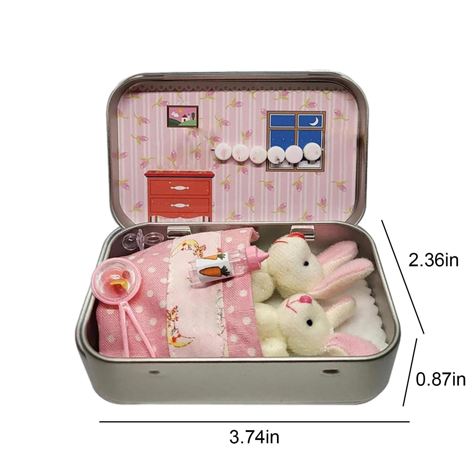 2026 Bunny Mummy Tiny Plush Pocket Rabbit in Tin Box Plush Bunny Pocket Box Set Kids Easter Basket Stuffer Mini Bunny Ornament
