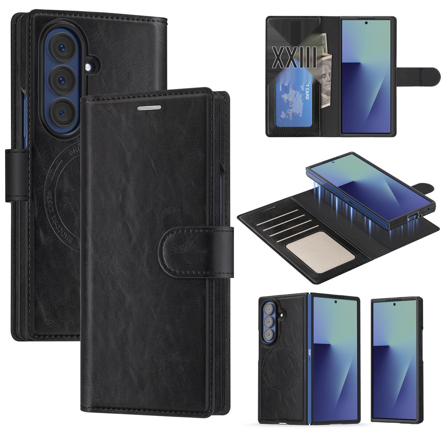 Samsung Z Fold7/6 Leather Case: Magnetic Flip, Card Holder, Shockproof Galaxy Z Fold5 чёрный