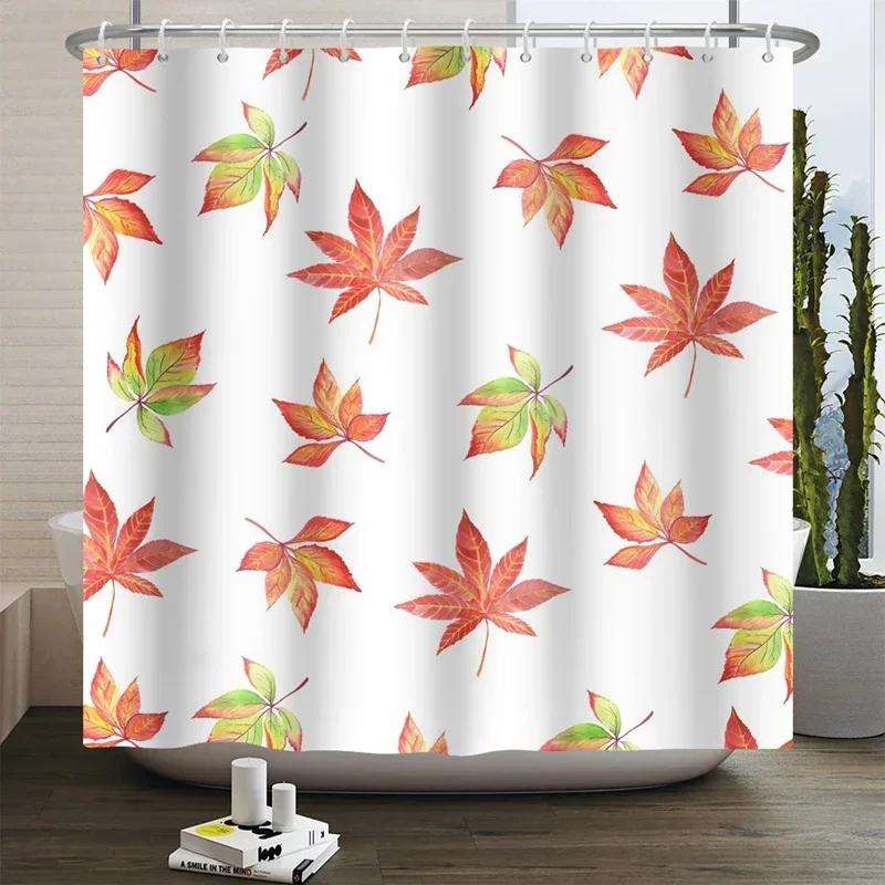 Autumn Shower Curtain, Autumn Maple Leaf Pumpkin Bathroom Decoration, Polyester Fabric Shower Curtain Hook, Room Decoration