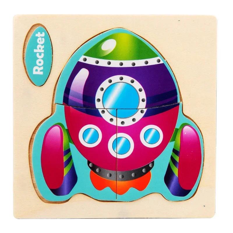 Baby Montessori Toys 3d Wooden Puzzle Cartoon Animal Traffic Jigsaw Puzzle Early Learning Educational Toys for Children Gift