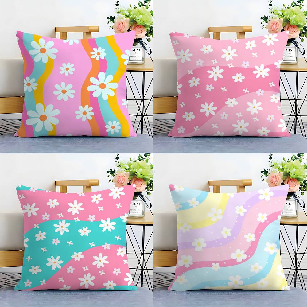 Colorful Daisies Pillow Case Plush Fabric Soft Double Sided Print Sofa Cushion Cover Throw Pillow Covers