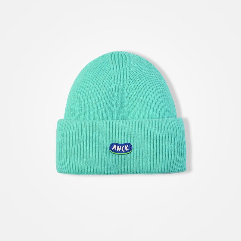 Beige knitted hat women's autumn and winter blue wool hat men's pullover versatile ear protector cold hat showing face small hat keeping warm