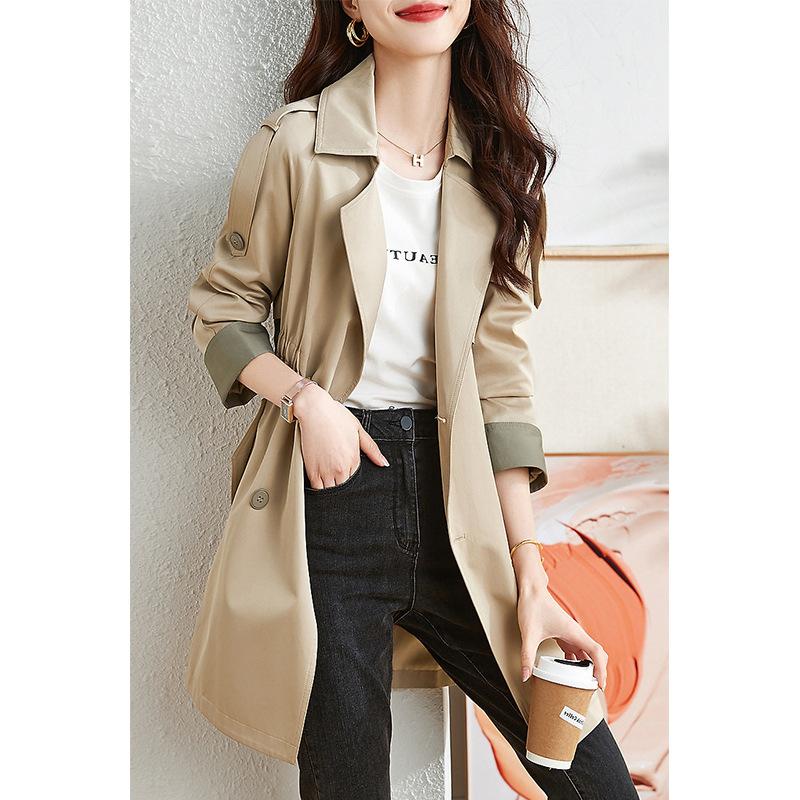 Contrast Elastic Slim Long Trench Coat Autumn New Commuter Slim Slim Long Female Trench Coat