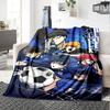 Blue Lock Anime Football Team Character Collage Print Flannel Blanket Dark Blue Chain Background Soft Throw Blanket Anime Fan Decor