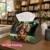 1pc, 2D Flat Printing, Tissue Box Happy Long-Haired Dachshund Pattern Printed Tissue Box, Suitable for Home Gatherings, Car Decoration, Decorative Tis