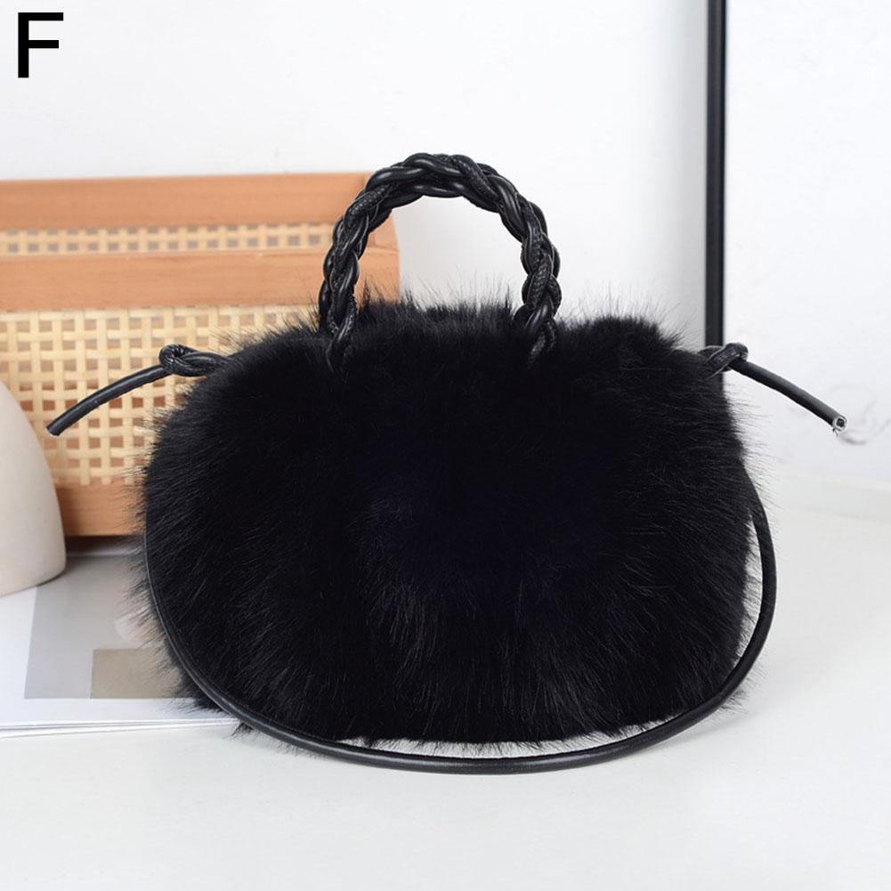 Cute Pumpkin Bag Faux Fur Tote Bag Women's Bucket Plush Luxury Design Ladies Handbags Soft Winter Crossbody Shoulder Bags