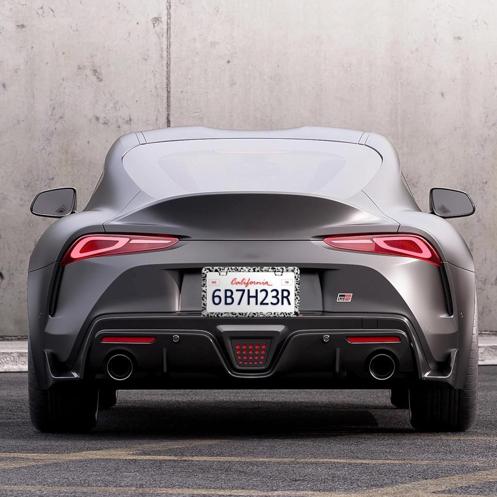 Grey Black Leopard Print License Plate Frame Cheetah License Plate Frames Personalise Stainless Steel Funny Design Compatible With Standard License