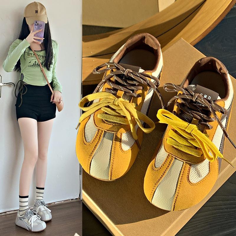 Niche Retro Yellow Women's Spring New Flat Bottom Inner Heightening Board Shoes Sports