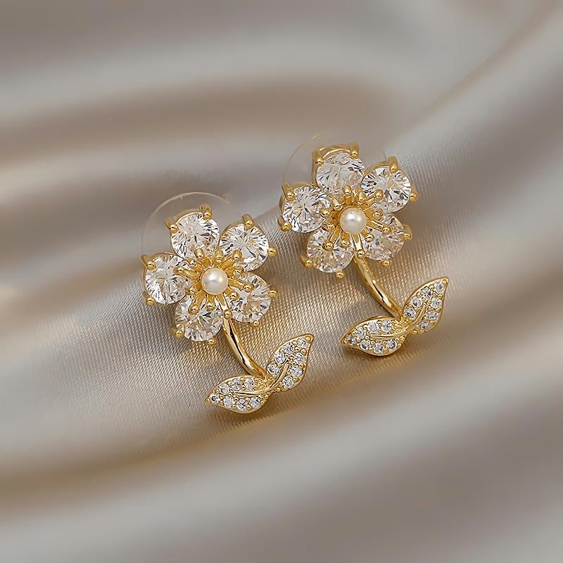 Luxury Full of Crystal Flower Earrings for Women Fashion Hollow Out Statement Drop Earrings Wedding Party Bridesmaid Jewelry